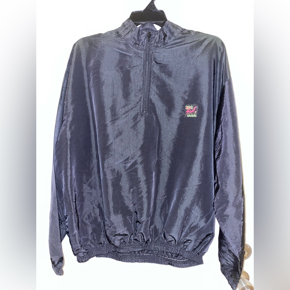Surf Style Black Windbreaker with Logo Patch